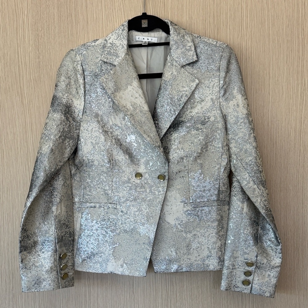 CAbi Metallic Silver and Cream Blazer